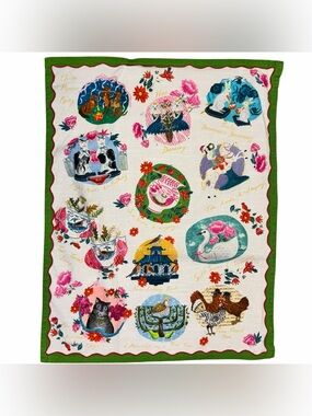 Anthropologie Emily Maude 12 Days of Christmas Linen Whimsical Animals Print
